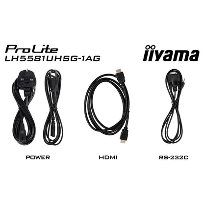 139,0 cm/54,6" (3840×2160) iiyama ProLite LH5581UHSG-1AG 16:9 VA 6,5 ms 60 Hz 500 cd/m² 24/7 HDMI×2 USB-C RJ45 RS-232c Speakers VESA White