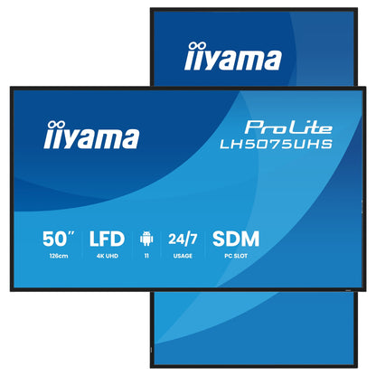 125,7 cm/49,5" (3840x2160) iiyama ProLite LH5075UHS-B2AG 16:9 VA 9,5 ms 60Hz 500 cd/m² 24/7 HDMI×3 DisplayPort USB WiFi SDM-Slot VESA Black