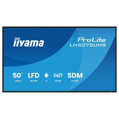125,7 cm/49,5" (3840x2160) iiyama ProLite LH5075UHS-B2AG 16:9 VA 9,5 ms 60Hz 500 cd/m² 24/7 HDMI×3 DisplayPort USB WiFi SDM-Slot VESA Black