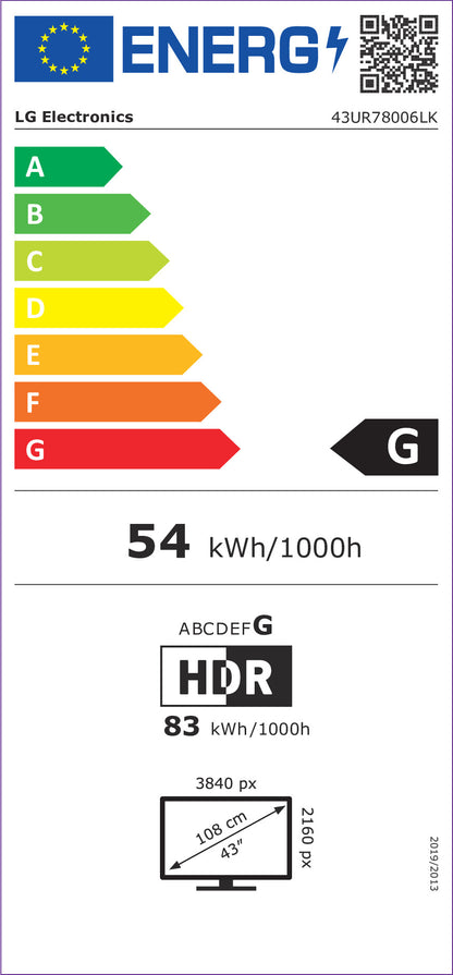 108,0 cm/43" (3840×2160) LG 43UR78006LK 16:9 LED 50Hz a5 Gen6 4K AI HDMI ×3 USB ×2 LAN WiFi webOS23 Black