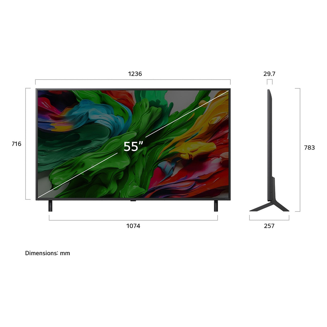 139,7 cm/55" (3840×2160) LG 55QNED85A6C 16:9 QNED evo MiniLED 100/120 Hz a8 Gen2 HDMI ×4 USB ×2 WiFi6 LAN webOS25 Black