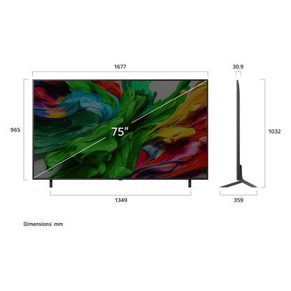 189,0cm/75" (3840×2160) LG 75QNED85A6C 16:9 QNED evo MiniLED 120Hz a8 Gen2 HDMI×4 USB×2 WiFi6 Black