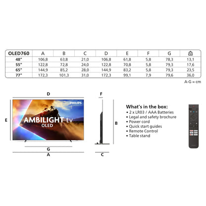 Philips 65OLED760/12 164cm 65" 4K OLED 120 Hz Ambilight Smart TV