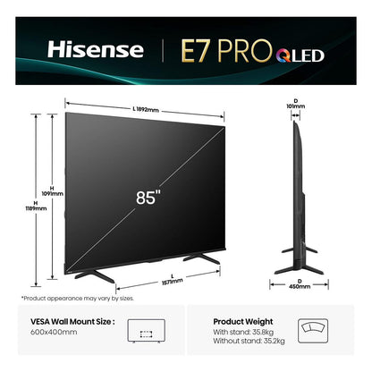 Hisense 85E77Q PRO 215cm 85" 4K QLED Smart TV Fernseher
