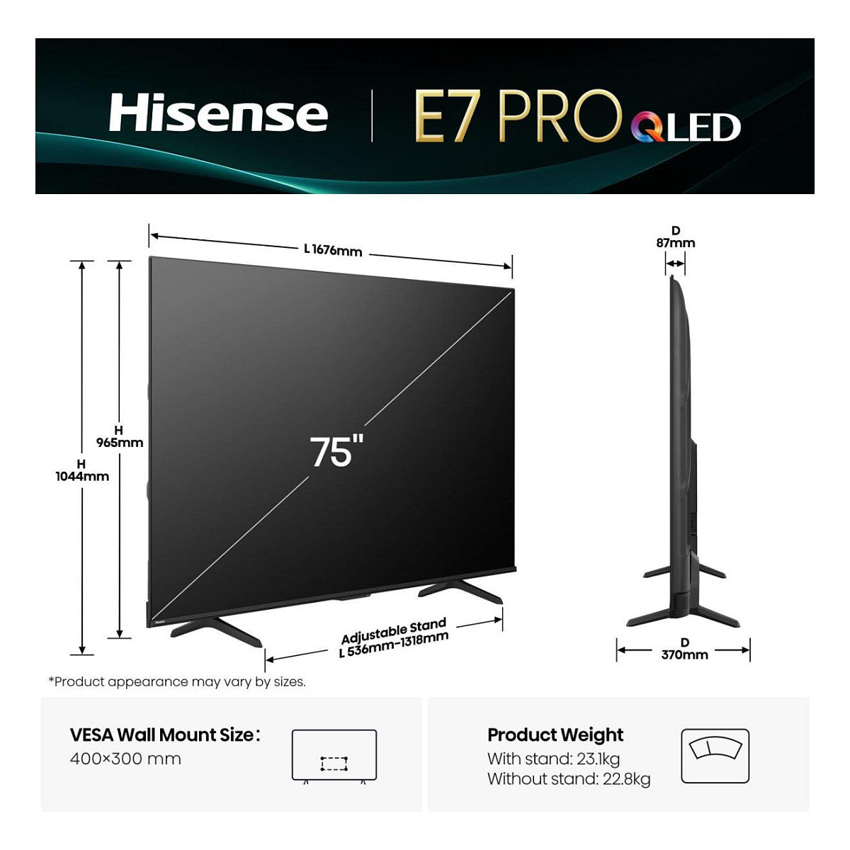 Hisense 75E77Q PRO 189cm 75" 4K QLED Smart TV Fernseher