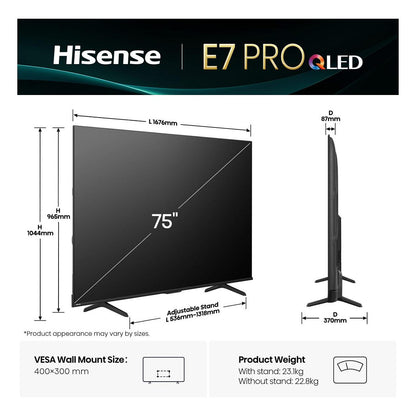 Hisense 75E77Q PRO 189cm 75" 4K QLED Smart TV Fernseher