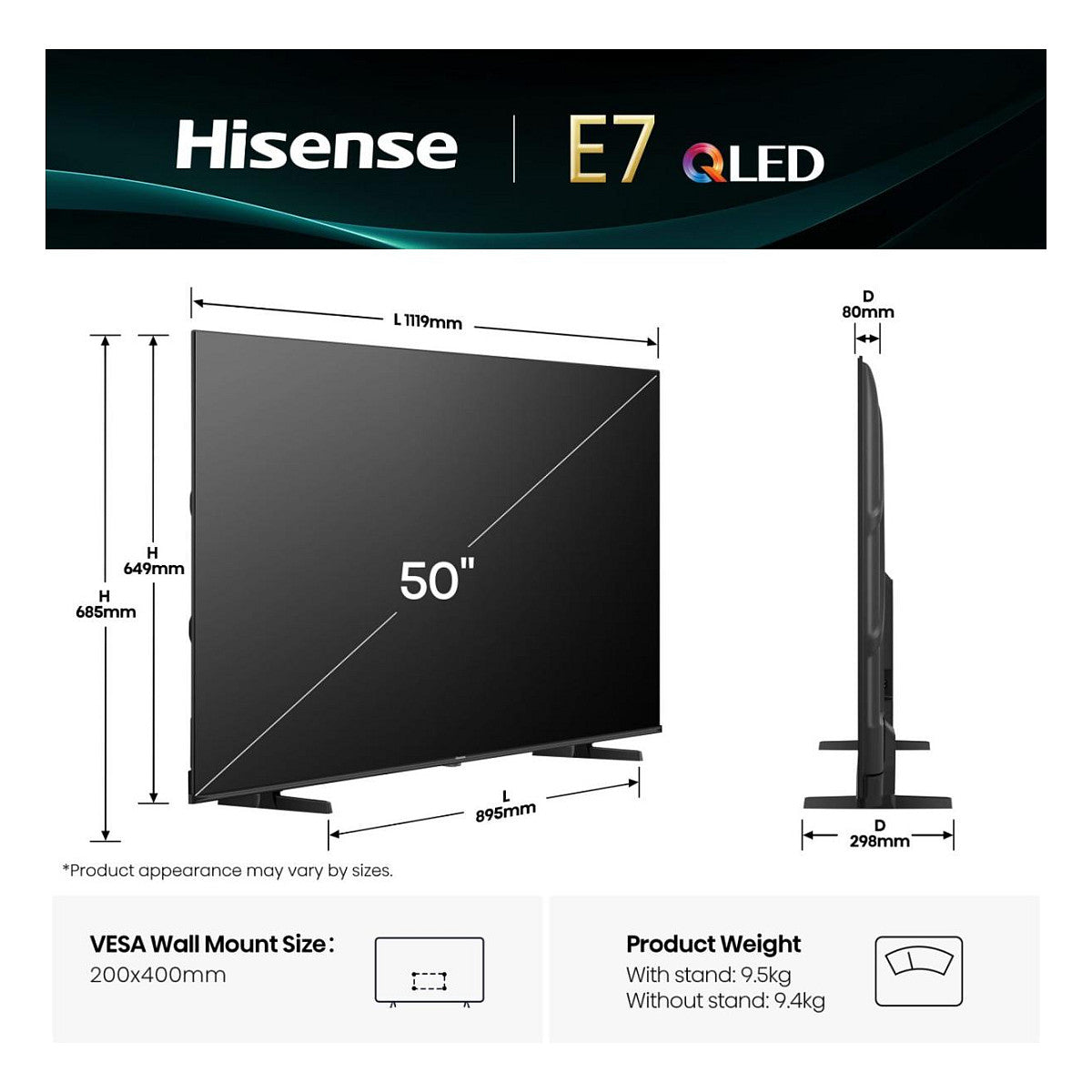 Hisense 50E77Q 126cm 50" 4K QLED Smart TV Fernseher