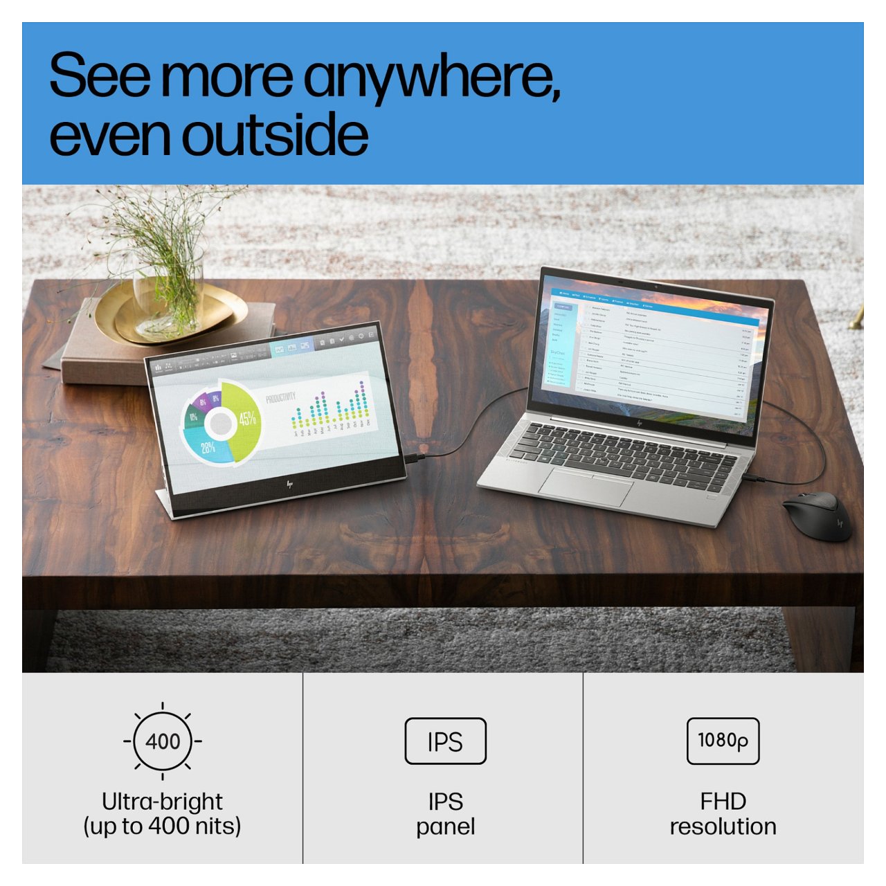 HP E14 G4 Tragbarer Monitor - IPS-Panel, USB-C, 5 ms