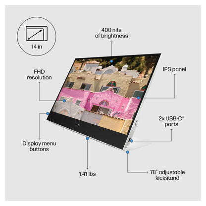 HP E14 G4 Tragbarer Monitor - IPS-Panel, USB-C, 5 ms