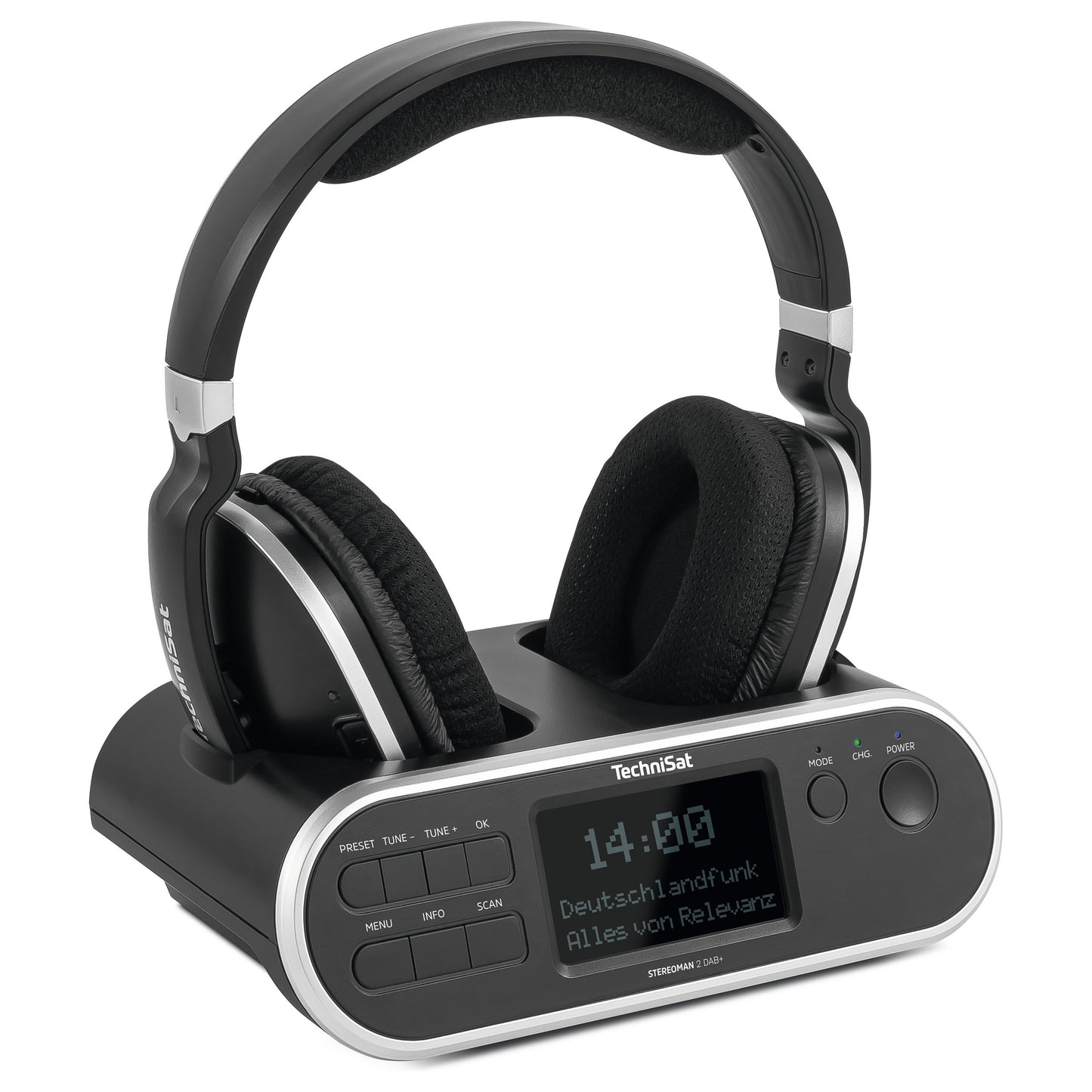 TSAT Stereoman 2 DAB+ sw Stereo-Funkkopfhörer mit Dockingstation 2,4GHz