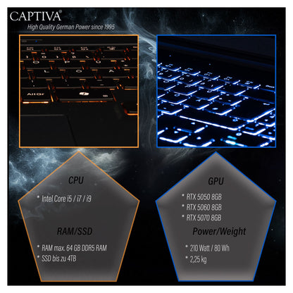 Captiva Notebook Highend Gaming I95-052GE 16" WQXGA Core i7-14650HX 32GB/1TB SSD RTX5070 Win 11