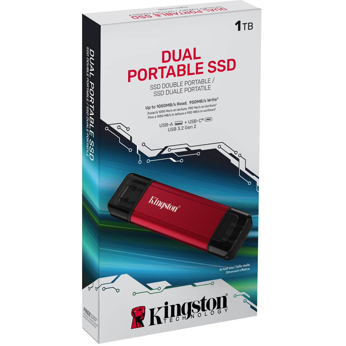 KINGSTON 1TB Dual USB-A/C Portable Up to 1050MB/s USB 3.2 Gen 2