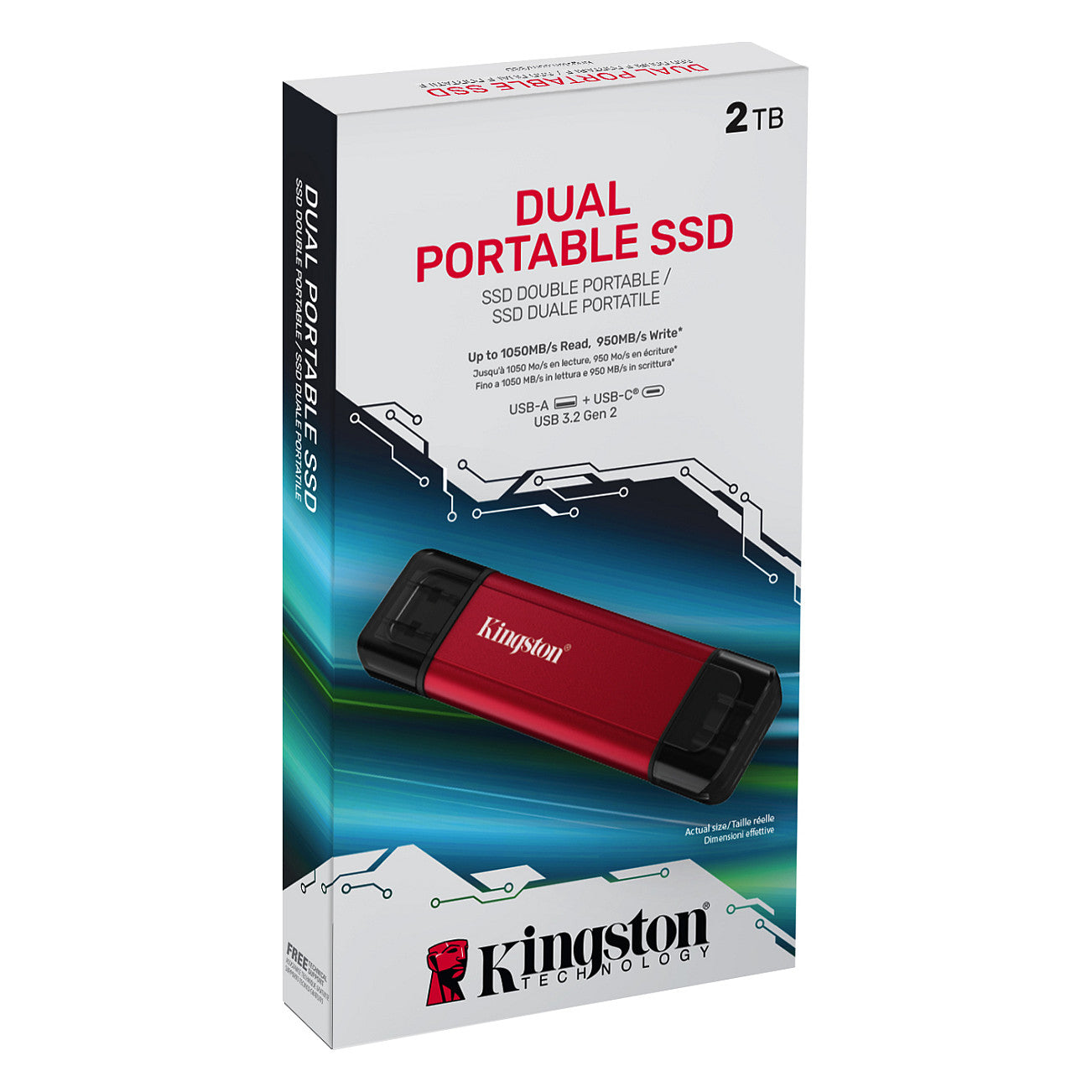 KINGSTON 2TB Dual USB-A/C Portable Up to 1050MB/s USB 3.2 Gen 2