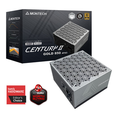 850W Montech CENTURY II 850 (silber, 1x 12-Pin High Power GPU, 4x PCIe, Kabelmanagement, 850 Watt)