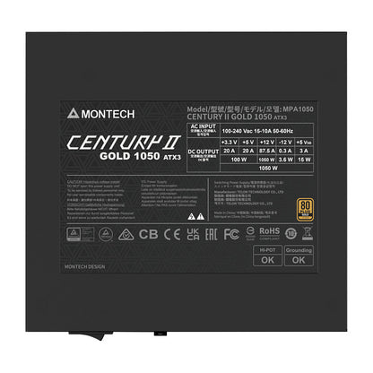 1050W Montech CENTURY II 1050 (silber, 1x 12-Pin High Power GPU, 6x PCIe, Kabelmanagement, 1050 Watt)