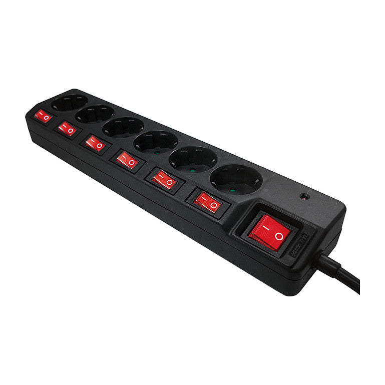 Logilink Steckdosenleiste 6-fach, 1,5m mit 6 Schalter schwar