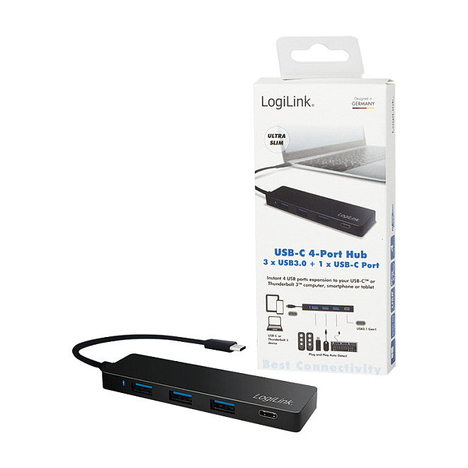 Logilink USB 3.1 HUB 3+1-port Type-C schwarz