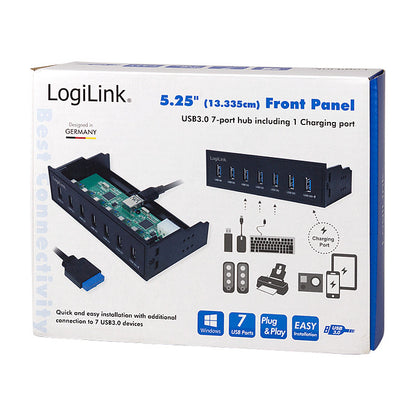 Logilink USB HUB 3.0, 7-Port, 5,25" intern + Schnelladeport