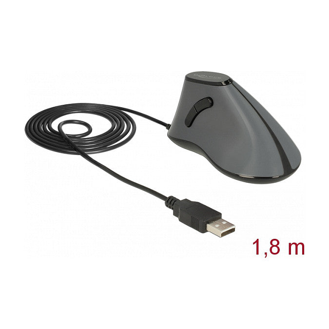 DELOCK ergonom. Maus vertikal optisch 5-Tasten + 1.8m Kabel