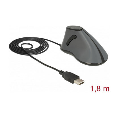 DELOCK ergonom. Maus vertikal optisch 5-Tasten + 1.8m Kabel