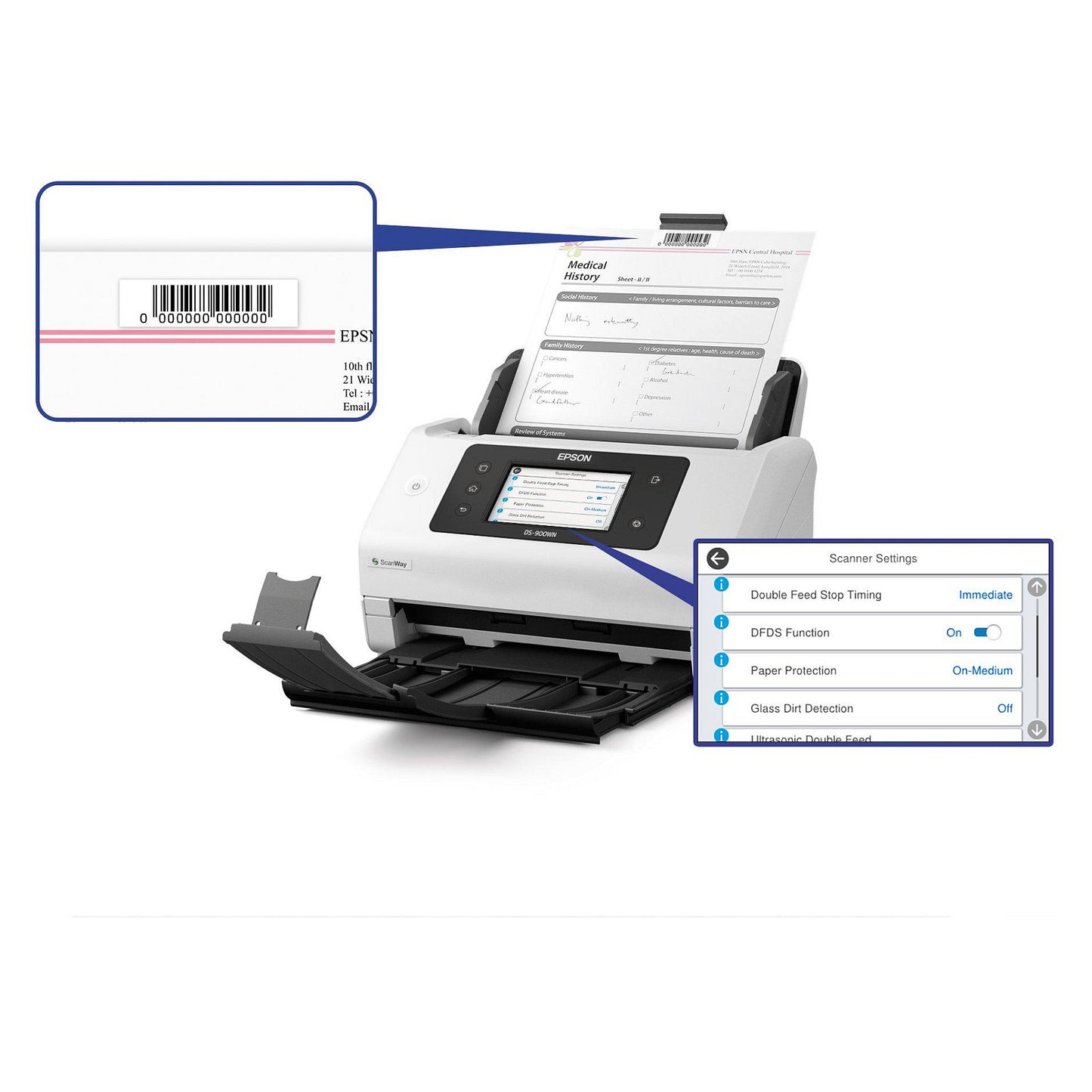 EPSON WorkForce DS-900WN Scanner A4 network and Wifi 70ppm/140ipm feeder 100 sheets