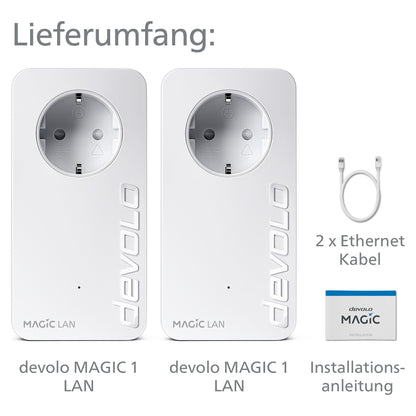 devolo Magic 1 LAN Powerline Starter Kit Powerline bis zu 1.200 Mbit/s, 1x Gigabit LAN (pro Einheit)