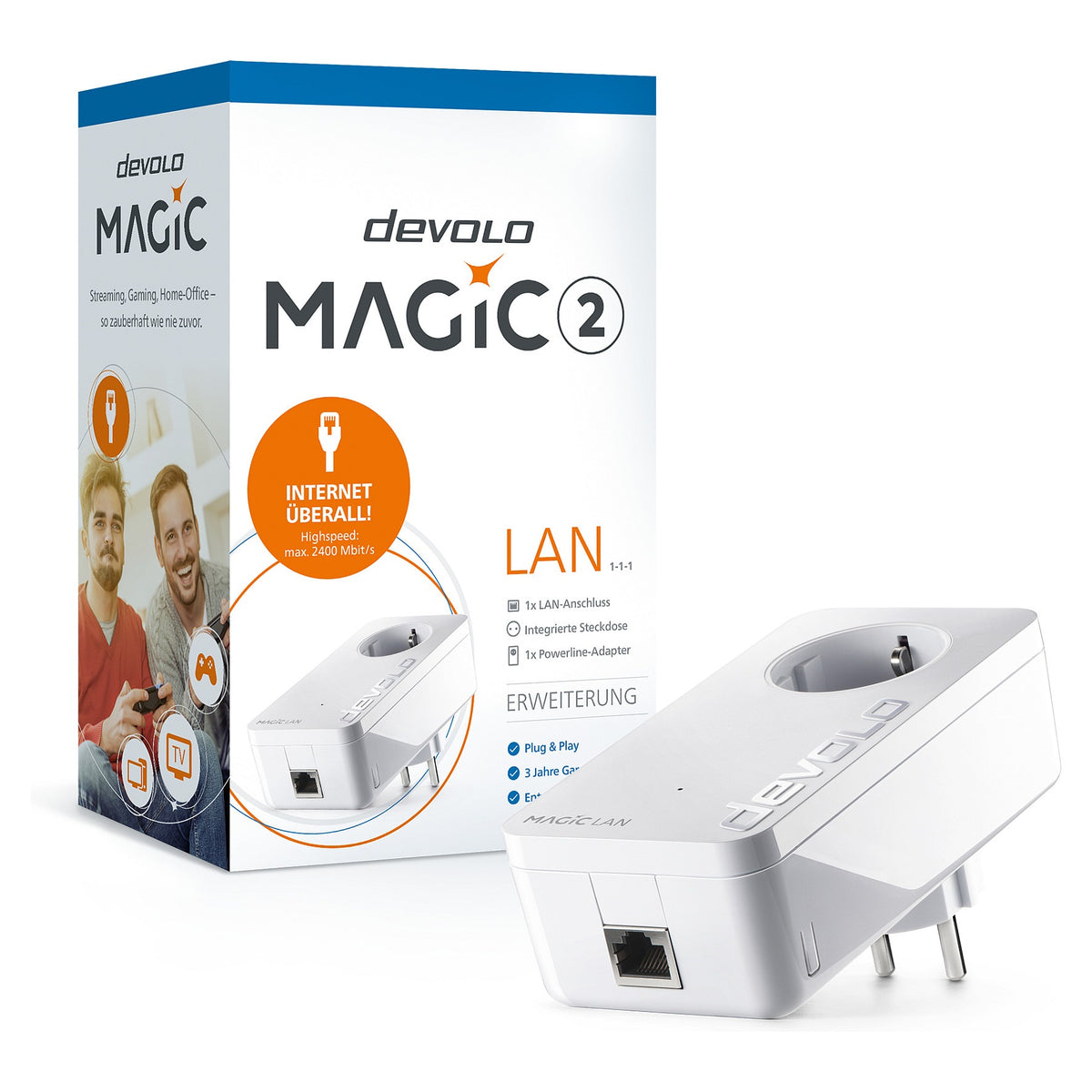 devolo Magic 2 LAN Powerline Adapter Powerline bis zu 2.400 Mbit/s, 1x Gigabit LAN