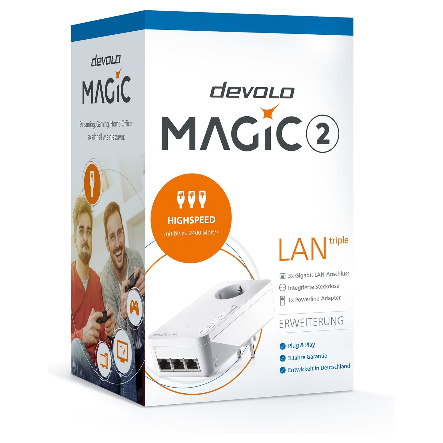 devolo Magic 2 LAN triple Powerline Adapter Powerline bis zu 2.400 Mbit/s, 3x Gigabit LAN
