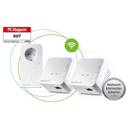 devolo Magic 1 WiFi mini Powerline Multiroom Kit Powerline bis zu 1.200 Mbit/s, WiFi 4 bis zu 300 Mbit/s, 1x LAN (pro Einheit)
