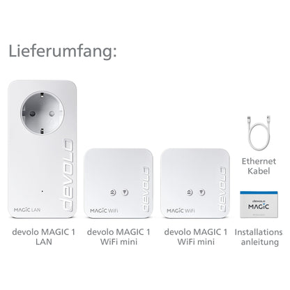 devolo Magic 1 WiFi mini Powerline Multiroom Kit Powerline bis zu 1.200 Mbit/s, WiFi 4 bis zu 300 Mbit/s, 1x LAN (pro Einheit)