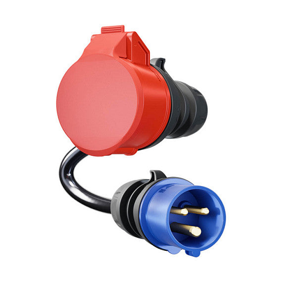 go-e Adapter fr Gemini flex 11 kW, CEE rot Drehstrom 16A > CEE blau 16A (schwarz, 30cm)