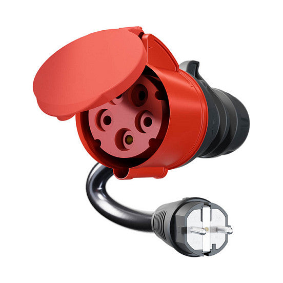 go-e Adapter fr Gemini flex 22 kW, CEE rot Drehstrom 32A > Haushaltssteckdose (schwarz, 30cm)