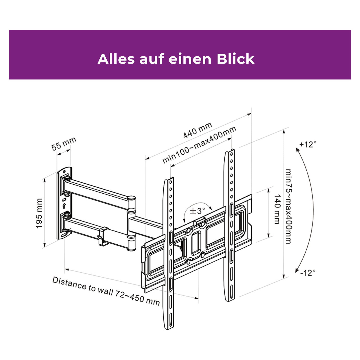ZUB Ultron Wandhalterung Flatscreen WM200 32-60" Neigung/Winkel