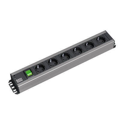 BACHMANN Handwerkerleiste 6x Schutzkontakt Schalter 48,26cm 19-Zoll-Rack kompatibel 2m