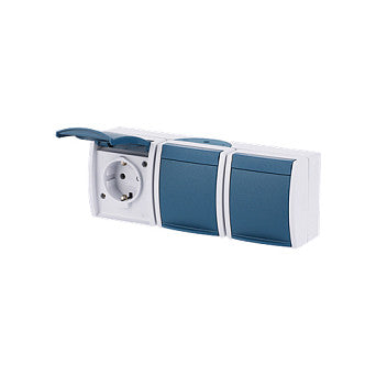 BUSCH JAEGER BJ 2300/3EW-53 Steckdose m.Klappdeckel waagerecht 3f ocean IP44 grau/blau