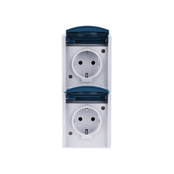 BUSCH JAEGER BJ 20-02EW-53 Steckdose m.Klappdeckel senkrecht 2f ocean IP44 grau/blau