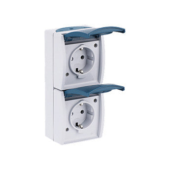 BUSCH JAEGER BJ 20-02EW-53 Steckdose m.Klappdeckel senkrecht 2f ocean IP44 grau/blau