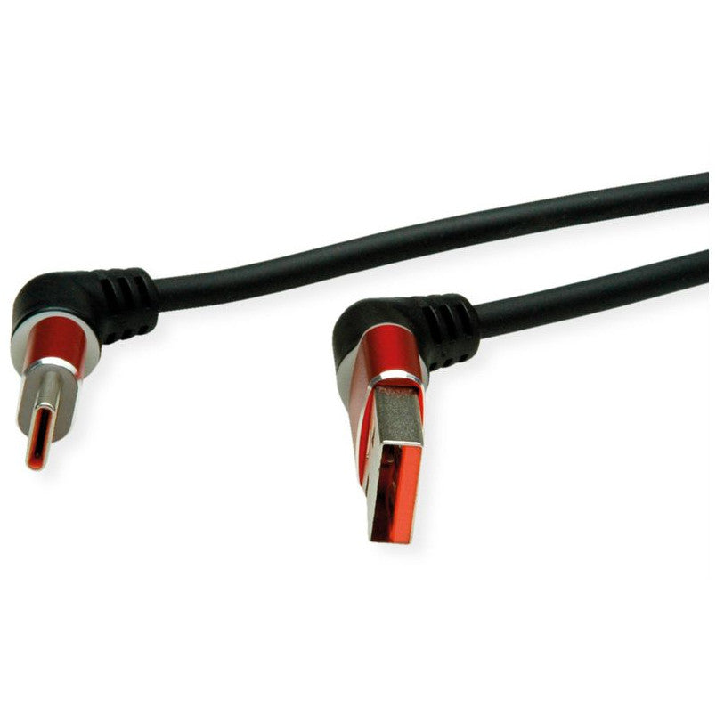 ROLINE USB 2.0 Kabel Typ-C - Typ-A ST/ST 360 Rotation schwarz / rot 2m