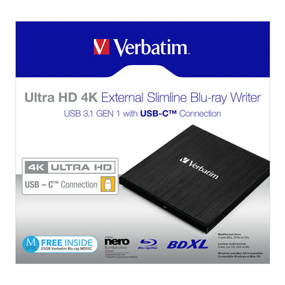 Verbatim ext. Slimline USB3.1 Typ C 4K Blu-ray Brenner extern retail