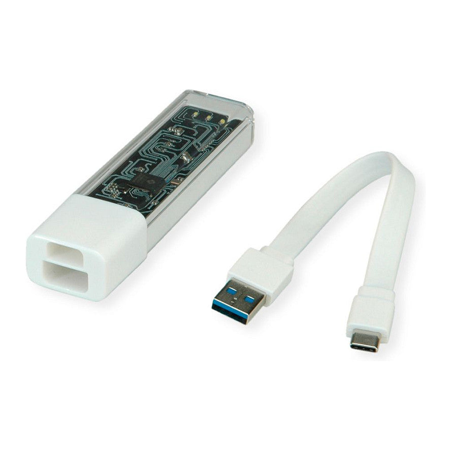 ROLINE Mobiler USB 3.2 Gen 1 Hub, 4fach, Typ A+C Anschlusskabel