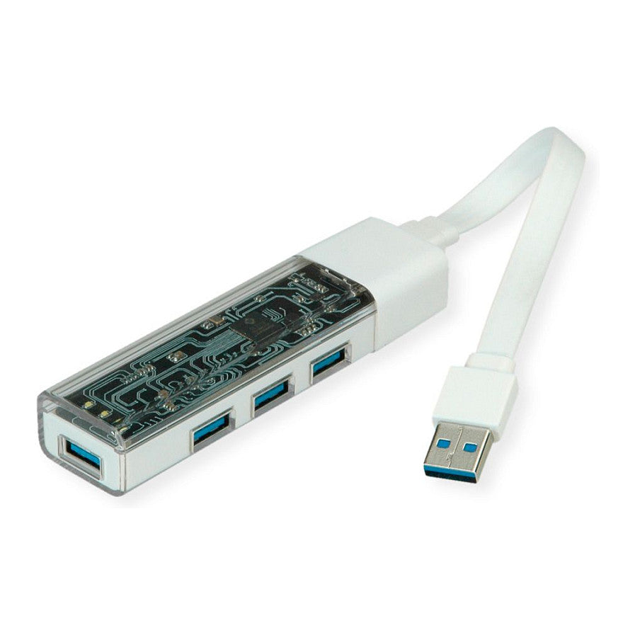 ROLINE Mobiler USB 3.2 Gen 1 Hub, 4fach, Typ A+C Anschlusskabel