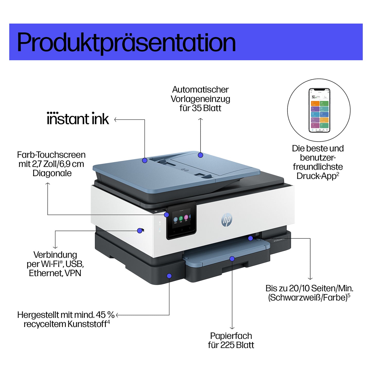 HP OfficeJet Pro 8125e Drucker Scanner Kopierer LAN WLAN Instant Ink