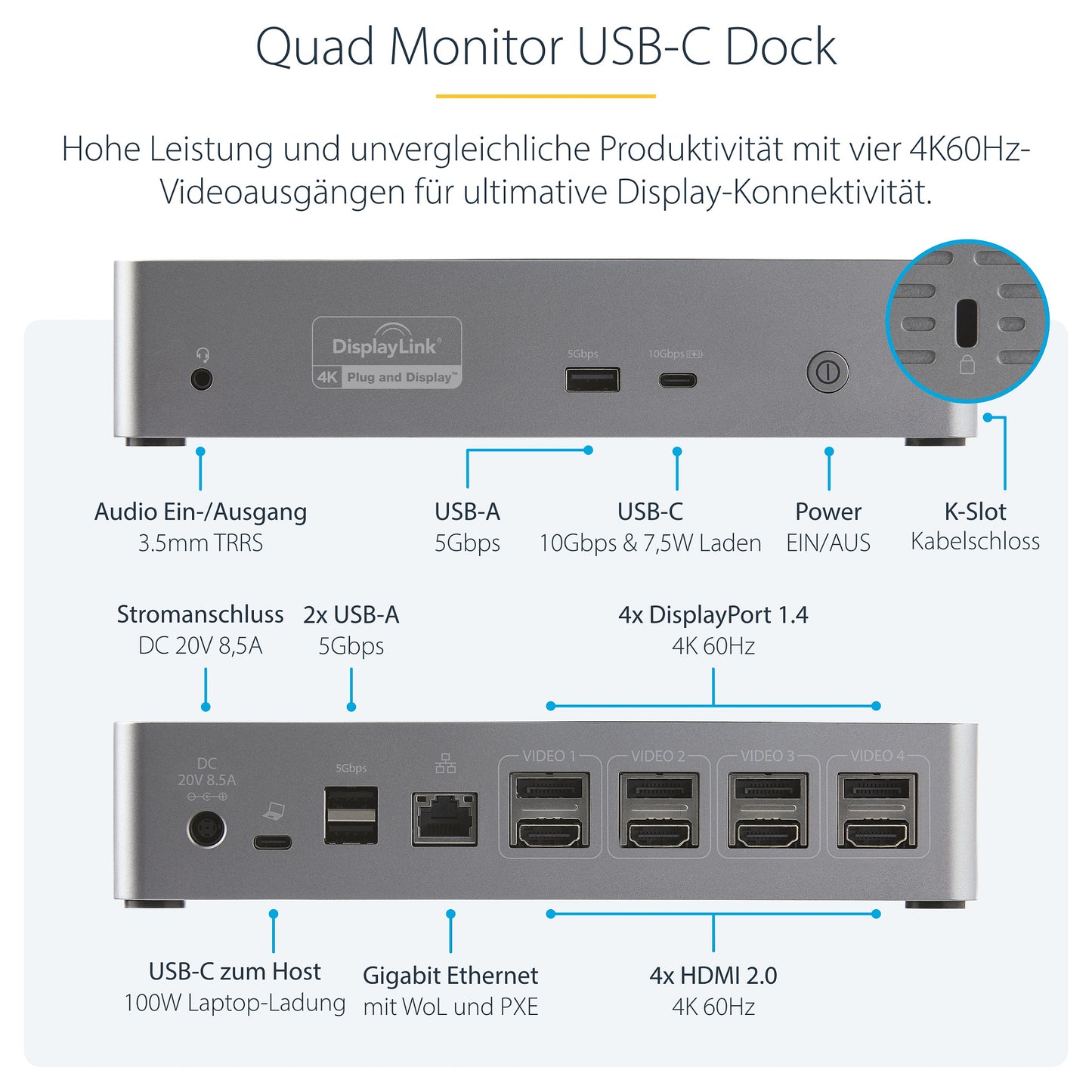 D StarTech QUAD MONITOR USB-C DOCK 4K60