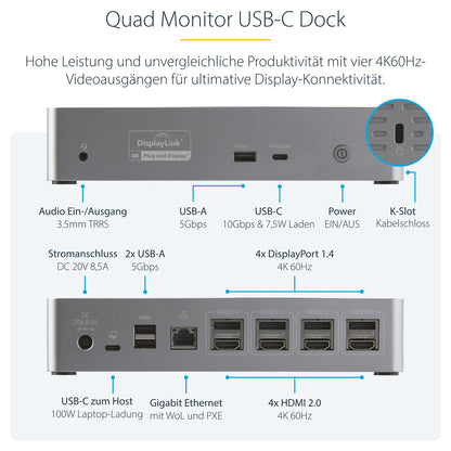 D StarTech QUAD MONITOR USB-C DOCK 4K60