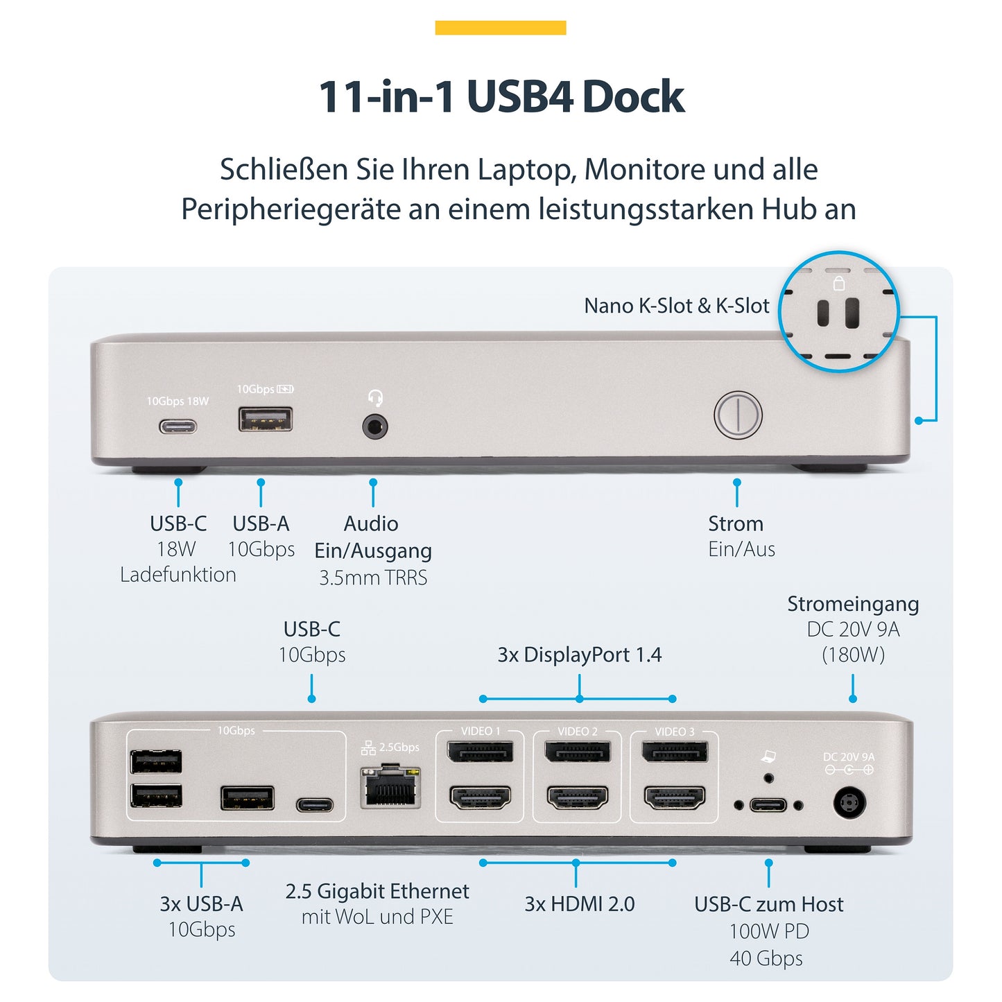 D StarTech 3X MONITOR USB4 DOCK 100W PD