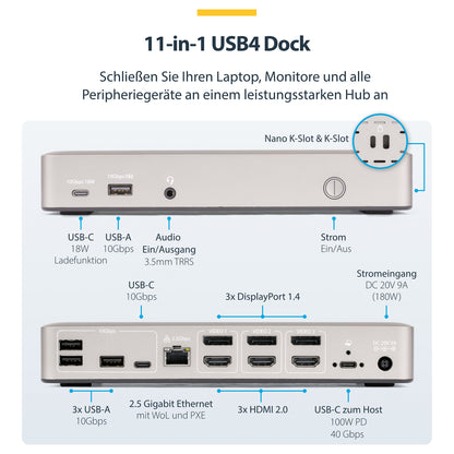 D StarTech 3X MONITOR USB4 DOCK 100W PD
