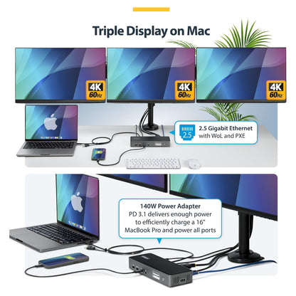 D StarTech 3X MONITOR DOCKING STATION