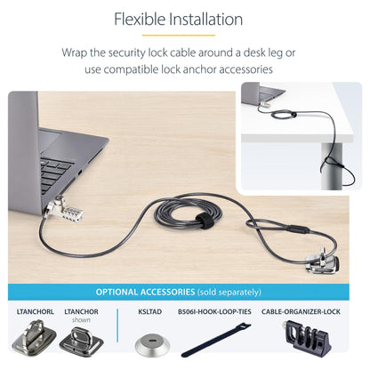 StarTech 10-Pack Doppelzugriff Laptopschloss 2m Kabelschloss mit Schlussel und Zahlenschloss
