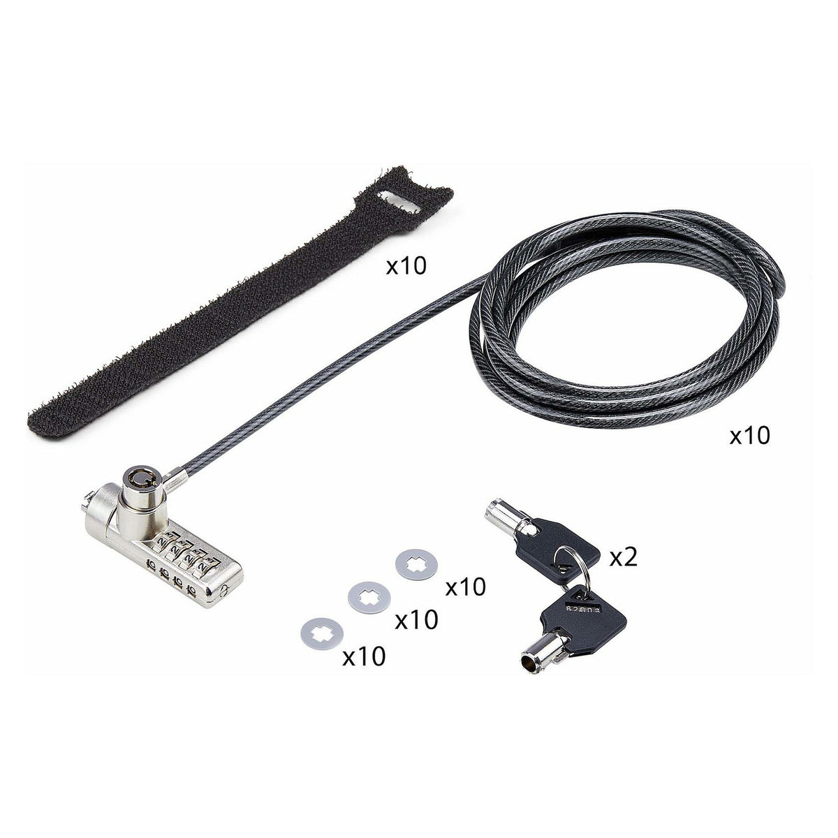 StarTech 10-Pack Doppelzugriff Laptopschloss 2m Kabelschloss mit Schlussel und Zahlenschloss