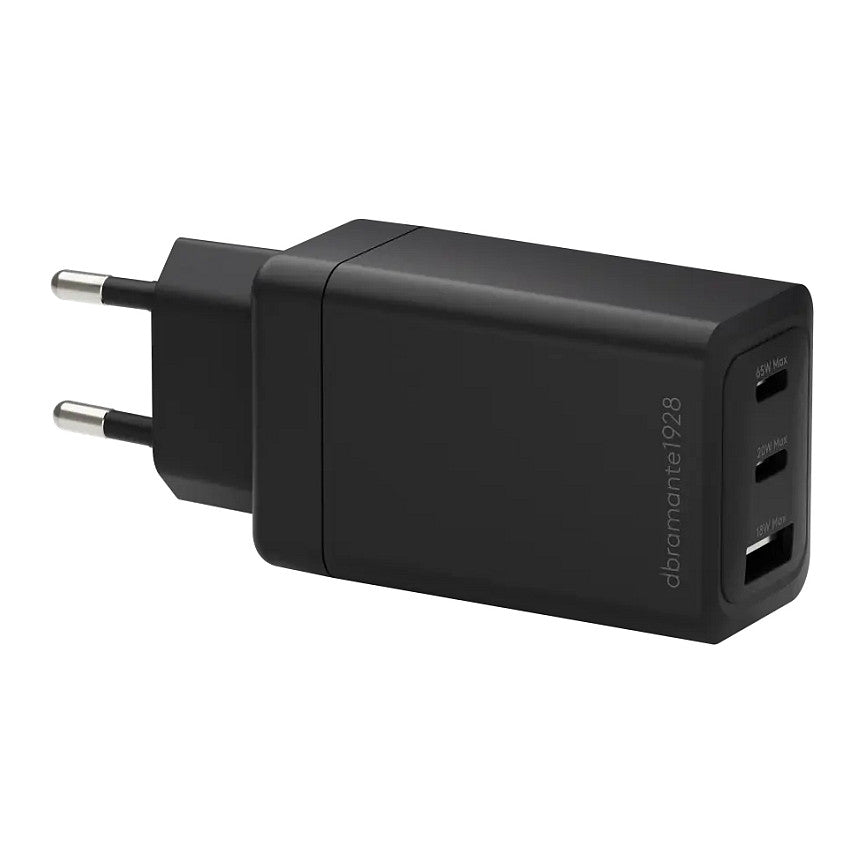dbramante1928 re-charge - Netzteil - 65 Watt - 3 Ausgabeanschlussstellen (2 x USB-C, USB) - Schwarz